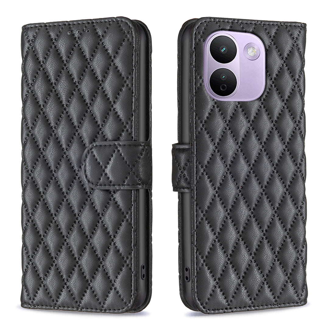 BINFEN COLOR BF Style-14-etui til Xiaomi Redmi Note 17 Pro Max 5G / Xiaomi Redmi Note 17 Pro+ 5G, rhombus-mobilcover i læder med stativ