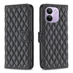 BINFEN COLOR BF Style-14-etui til Xiaomi Redmi Note 17 Pro Max 5G / Xiaomi Redmi Note 17 Pro+ 5G, rhombus-mobilcover i læder med stativ