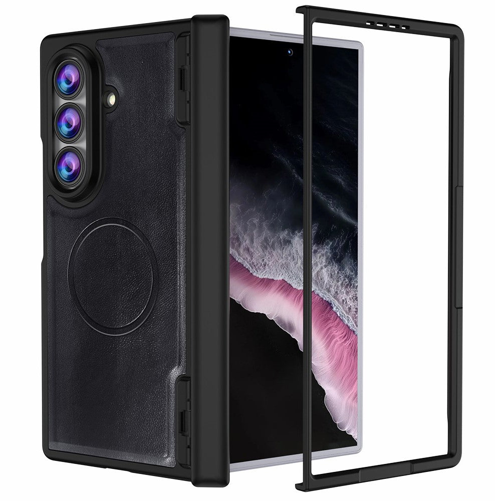 For Samsung Galaxy Z Fold8 Ultra Magnetic Case Hinge Protection PU Leather Coated PC Phone Cover with HD Tempered Glass Screen Protector