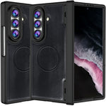 For Samsung Galaxy Z Fold8 Ultra Magnetic Case Hinge Protection PU Leather Coated PC Phone Cover with HD Tempered Glass Screen Protector