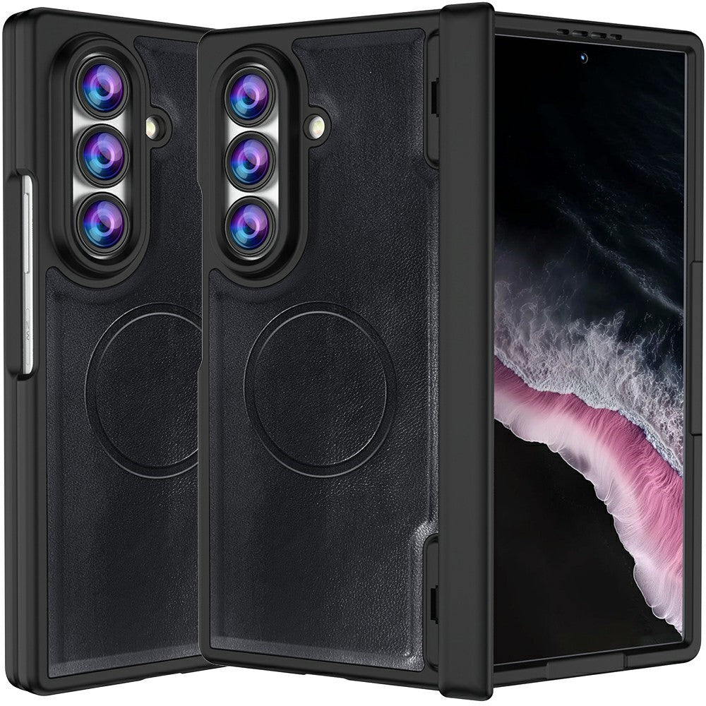 For Samsung Galaxy Z Fold8 Ultra Magnetic Case Hinge Protection PU Leather Coated PC Phone Cover with HD Tempered Glass Screen Protector