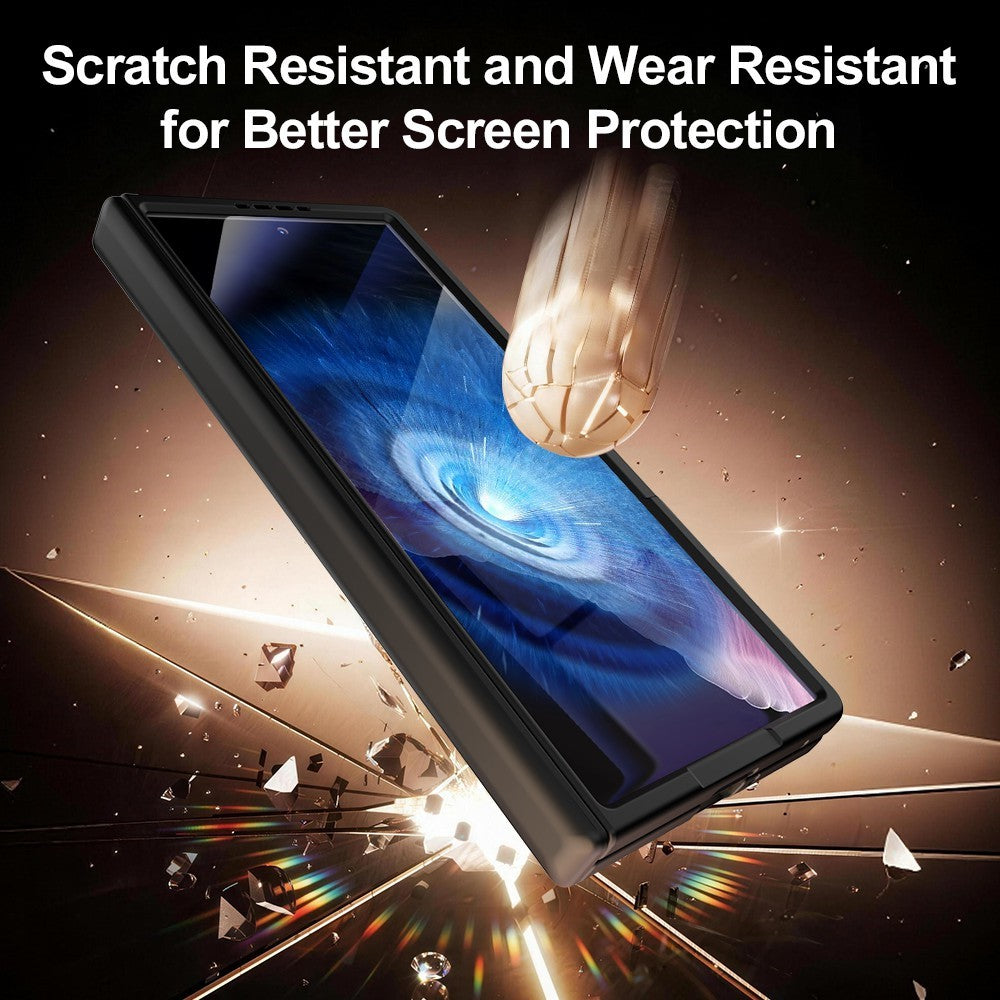 For Samsung Galaxy Z Fold8 Ultra Magnetic Case Hinge Protection PU Leather Coated PC Phone Cover with HD Tempered Glass Screen Protector