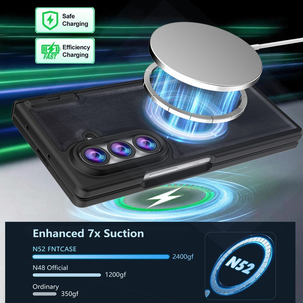 For Samsung Galaxy Z Fold8 Ultra Magnetic Case Hinge Protection PU Leather Coated PC Phone Cover with HD Tempered Glass Screen Protector