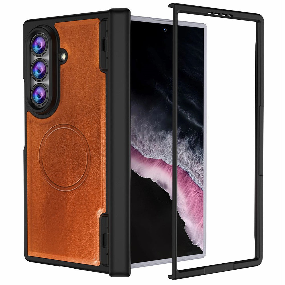 For Samsung Galaxy Z Fold8 Ultra Magnetic Case Hinge Protection PU Leather Coated PC Phone Cover with HD Tempered Glass Screen Protector