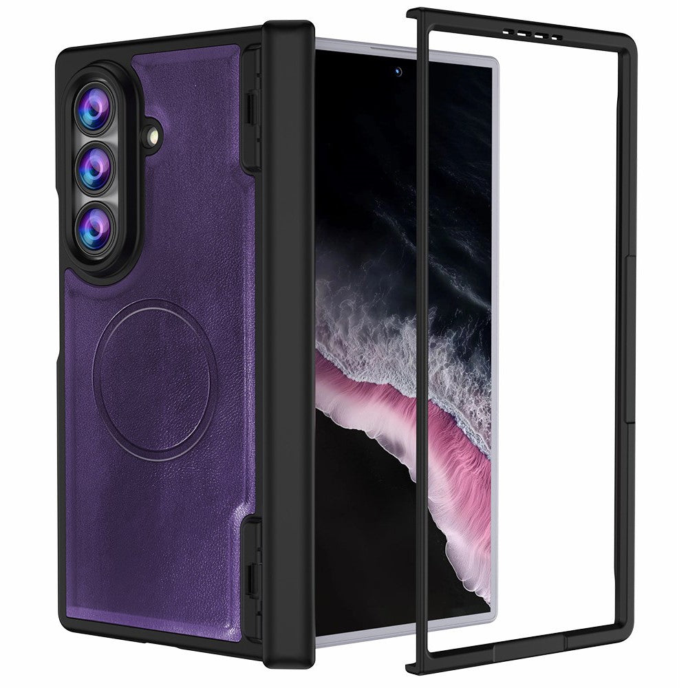 For Samsung Galaxy Z Fold8 Ultra Magnetic Case Hinge Protection PU Leather Coated PC Phone Cover with HD Tempered Glass Screen Protector