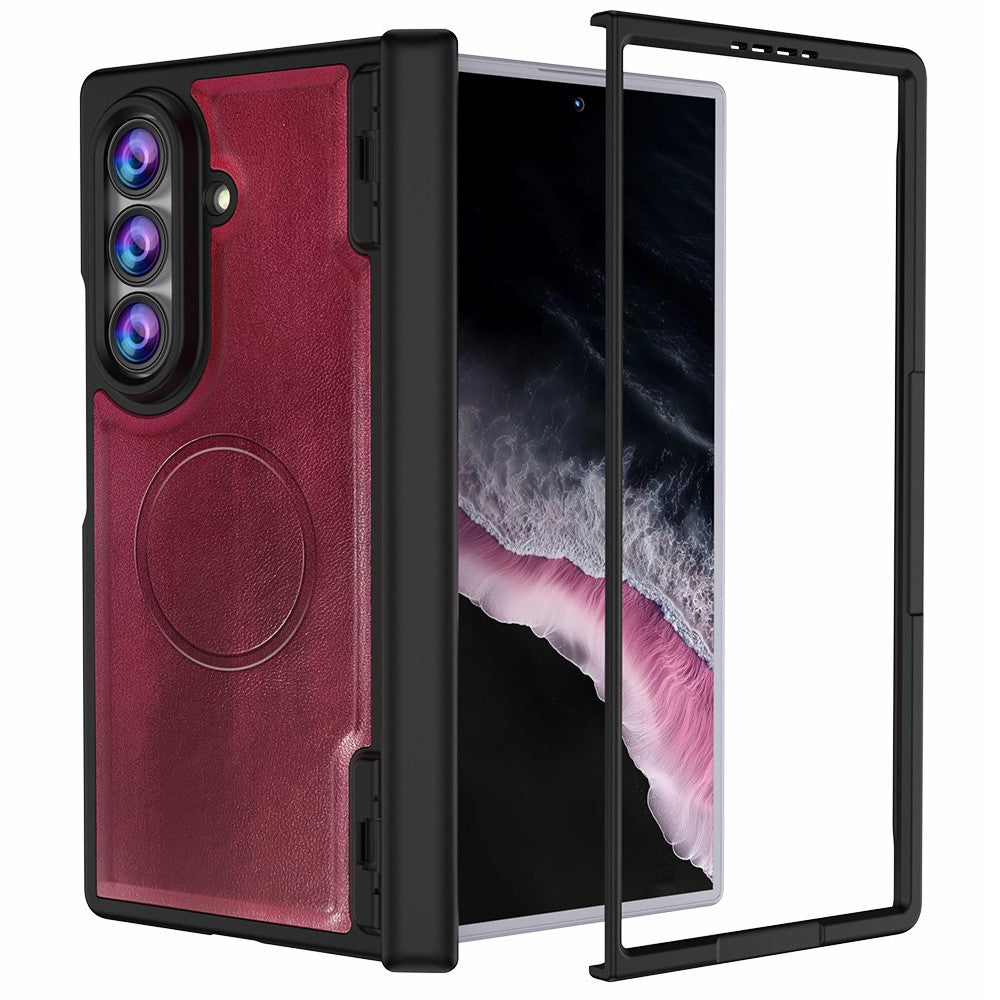 For Samsung Galaxy Z Fold8 Ultra Magnetic Case Hinge Protection PU Leather Coated PC Phone Cover with HD Tempered Glass Screen Protector