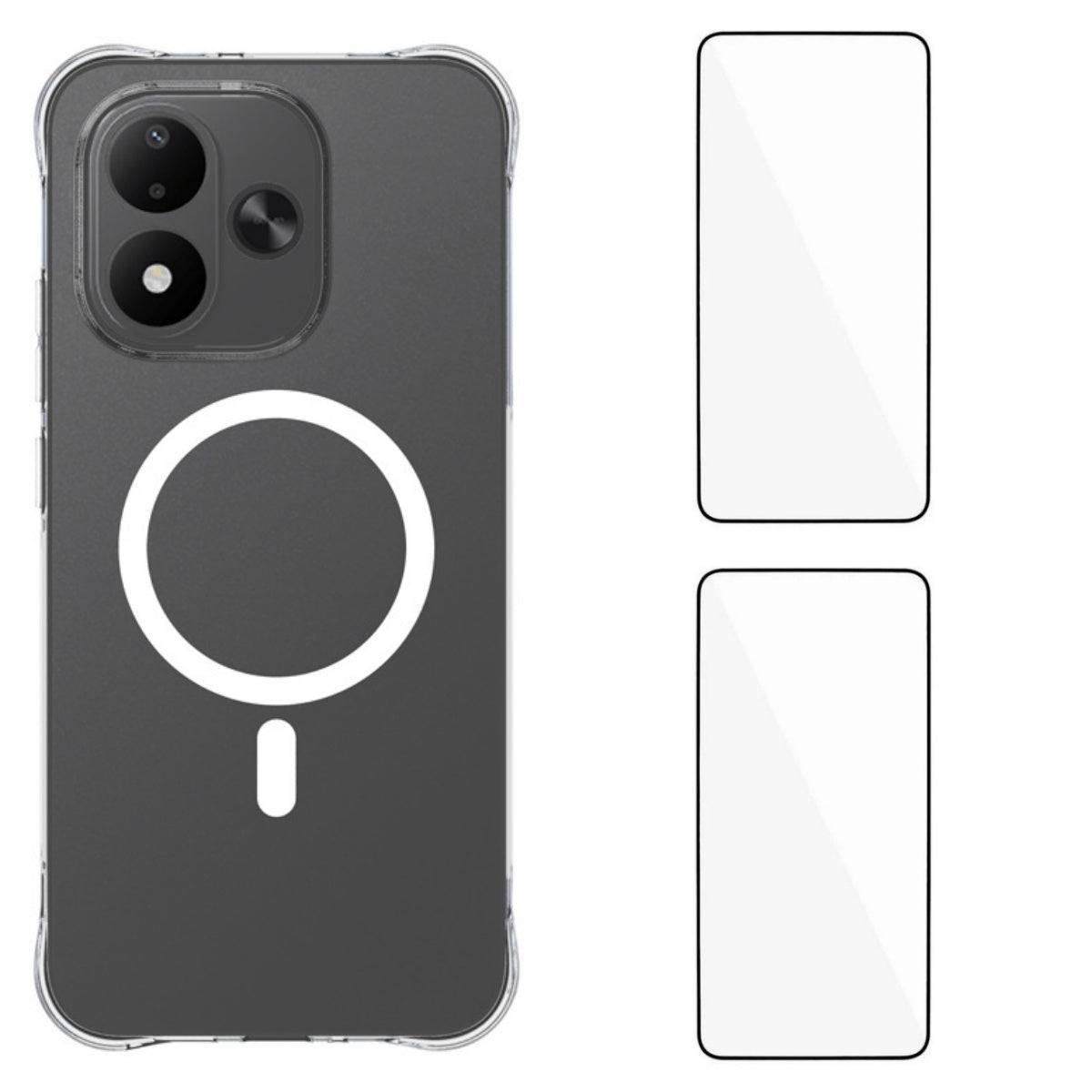 WANLONFENG WL1-serien til Xiaomi Redmi Note 17 4G (Global) / Note 17 5G (Global) / Note 17 (Indien/Kina) 5G, 2,0 mm magnetisk etui med gennemsigtig TPU-bagside og 2 skærmfilm