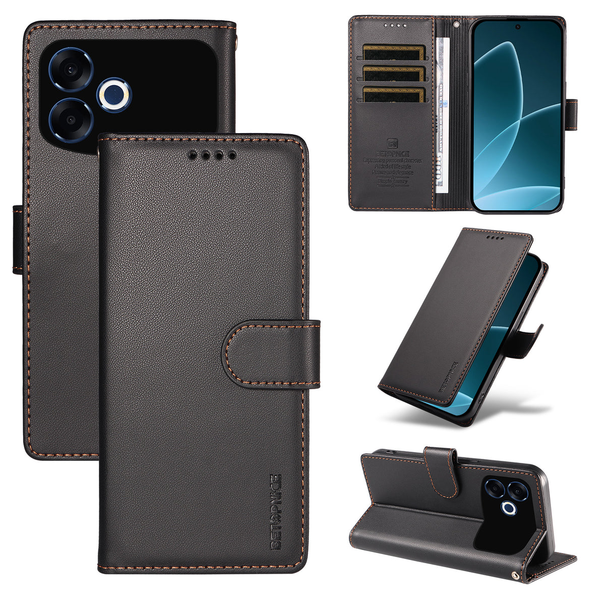 BETOPNICE for Oppo F33 Pro 5G / Oppo A6s Pro 5G 006 Case RFID Blocking Wallet Stand Leather Phone Cover with Wrist Strap