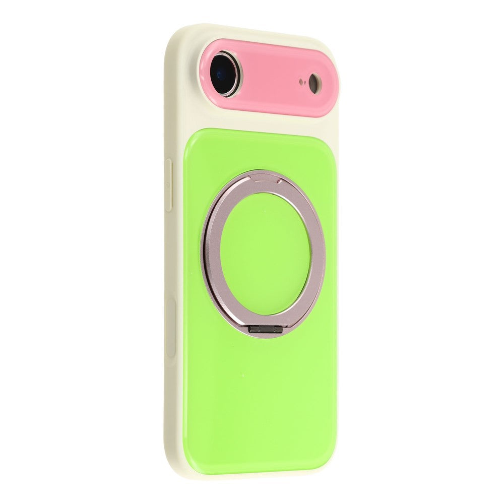 For iPhone Air Case Magnetic Rotating Kickstand Colorblock Design PC + TPU Phone Cover