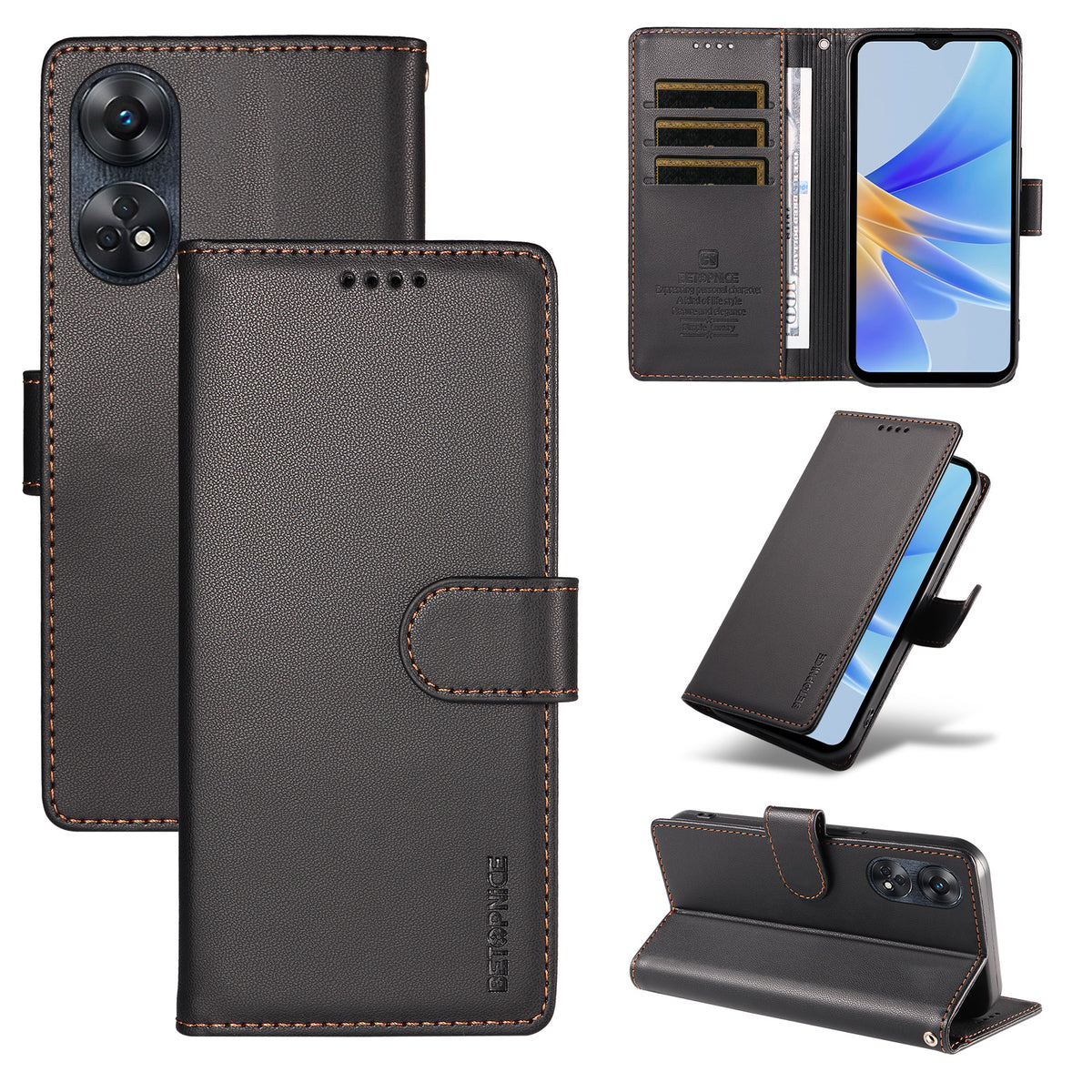 BETOPNICE for Oppo A17k 4G / Oppo A17 4G 006 Case RFID Blocking Wallet Stand Leather Phone Cover with Wrist Strap