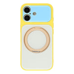 For iPhone 16 Case Magnetic Rotating Kickstand Colorblock Design PC + TPU Phone Cover