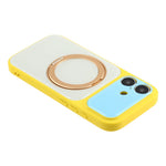 For iPhone 16 Case Magnetic Rotating Kickstand Colorblock Design PC + TPU Phone Cover