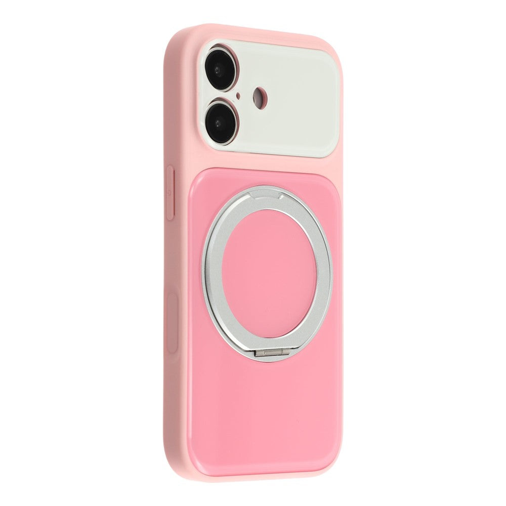 For iPhone 16 Case Magnetic Rotating Kickstand Colorblock Design PC + TPU Phone Cover