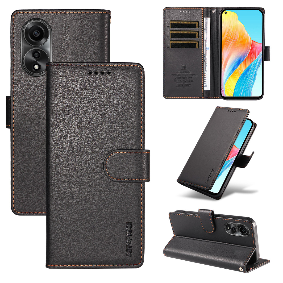 BETOPNICE for Oppo A78 4G 006 Case RFID Blocking Wallet Stand Leather Phone Cover with Wrist Strap