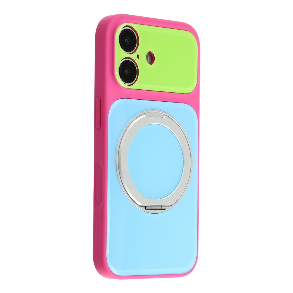 Til iPhone 17 Etui Magnetisk Drejelig Stander Farveblok Design PC + TPU Telefoncover