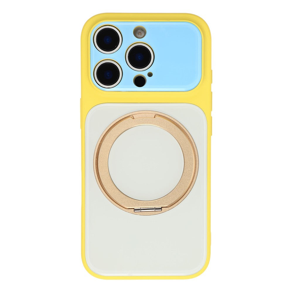 Til iPhone 16 Pro Cover Magnetisk Roterende Stander Farveblok Design PC + TPU Telefoncover