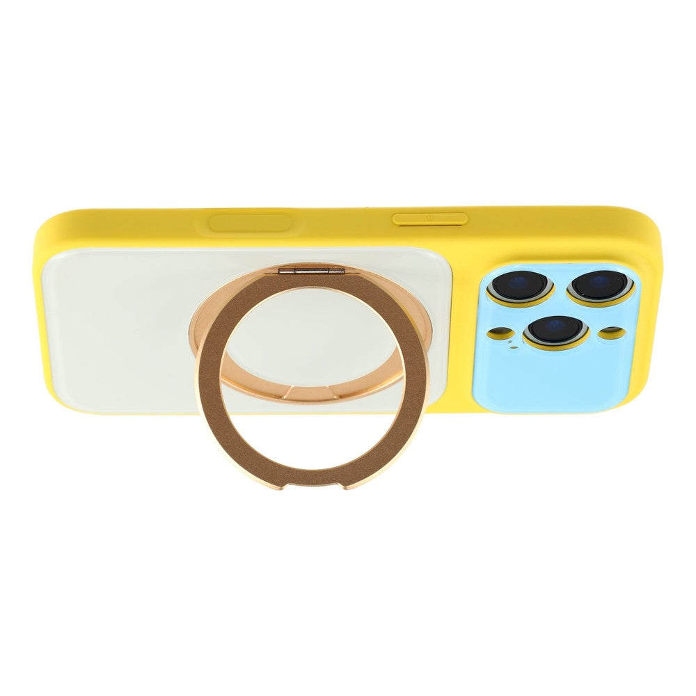 Til iPhone 16 Pro Cover Magnetisk Roterende Stander Farveblok Design PC + TPU Telefoncover