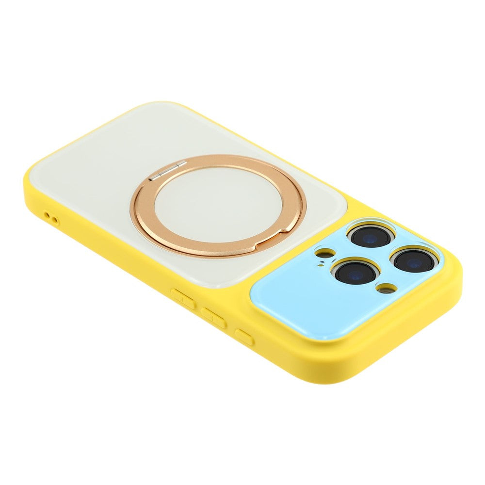 Til iPhone 16 Pro Cover Magnetisk Roterende Stander Farveblok Design PC + TPU Telefoncover