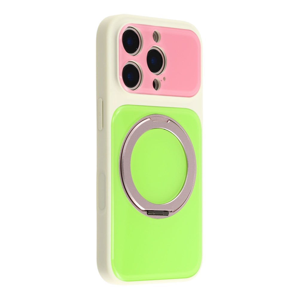 Til iPhone 16 Pro Cover Magnetisk Roterende Stander Farveblok Design PC + TPU Telefoncover