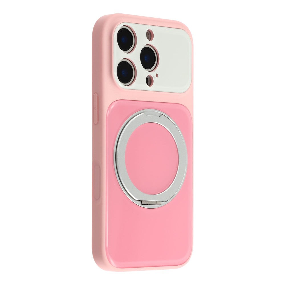Til iPhone 16 Pro Cover Magnetisk Roterende Stander Farveblok Design PC + TPU Telefoncover