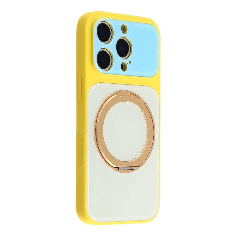 Til iPhone 16 Pro Max cover magnetisk roterende støtteben farveblokdesign PC + TPU telefoncover