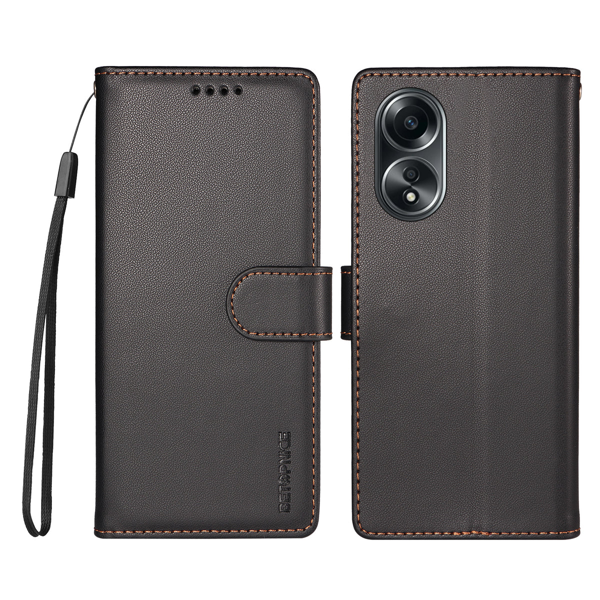 BETOPNICE for Oppo A58 4G 006 Case RFID Blocking Wallet Stand Leather Phone Cover with Wrist Strap