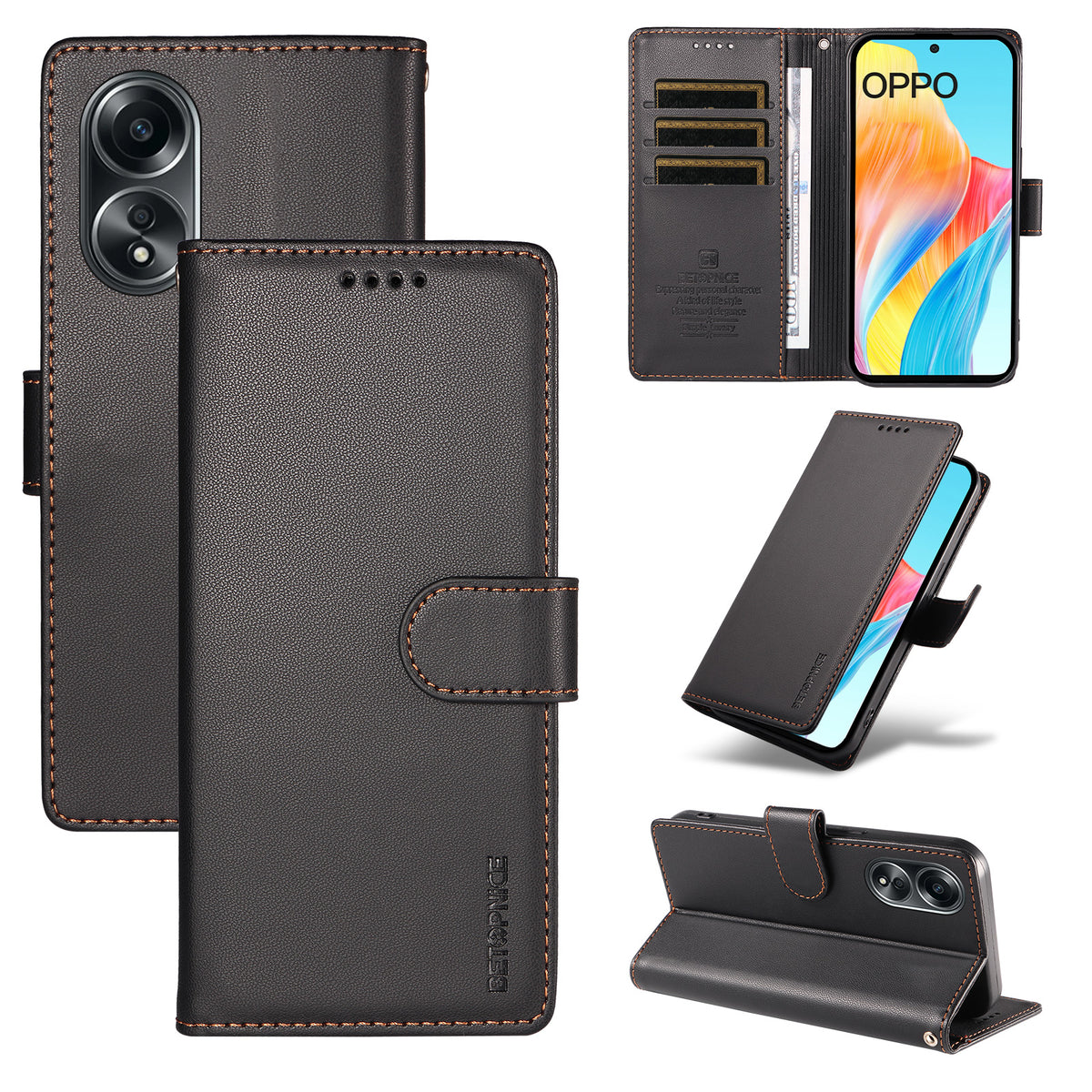 BETOPNICE for Oppo A58 4G 006 Case RFID Blocking Wallet Stand Leather Phone Cover with Wrist Strap