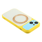 For iPhone 15 Case Magnetic Rotating Kickstand Colorblock Design PC + TPU Phone Cover