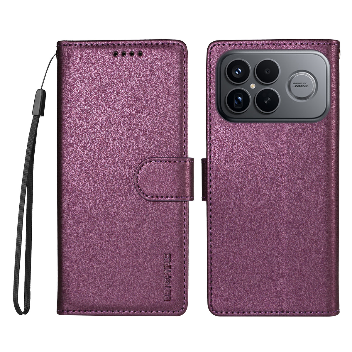 BETOPNICE för Xiaomi Redmi K90 Pro Max 5G / Xiaomi Poco F8 Ultra 006 Skal RFID-blockerande plånboksfodral i läder med handledsrem