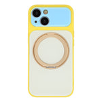 For iPhone 14 Case Magnetic Rotating Kickstand Colorblock Design PC + TPU Phone Cover