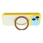 For iPhone 14 Case Magnetic Rotating Kickstand Colorblock Design PC + TPU Phone Cover