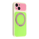 For iPhone 14 Case Magnetic Rotating Kickstand Colorblock Design PC + TPU Phone Cover