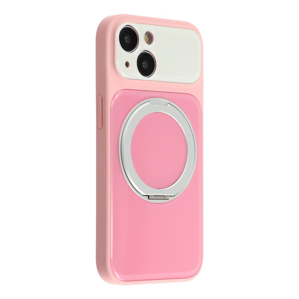 For iPhone 14 Case Magnetic Rotating Kickstand Colorblock Design PC + TPU Phone Cover