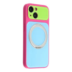 For iPhone 14 Case Magnetic Rotating Kickstand Colorblock Design PC + TPU Phone Cover