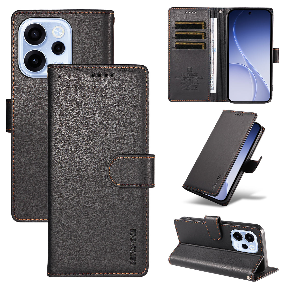 BETOPNICE för Oppo Reno15 F 5G / Oppo Reno16 FS 5G / Oppo Reno16 F 5G 006 Skal RFID-blockerande plånboksfodral i läder med handledsrem