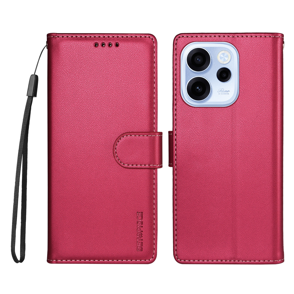 BETOPNICE för Oppo Reno15 F 5G / Oppo Reno16 FS 5G / Oppo Reno16 F 5G 006 Skal RFID-blockerande plånboksfodral i läder med handledsrem