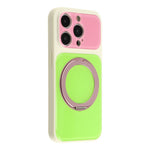 Til iPhone 14 Pro cover magnetisk roterende støttefod farveblok design PC + TPU telefoncover