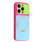 Til iPhone 14 Pro cover magnetisk roterende støttefod farveblok design PC + TPU telefoncover