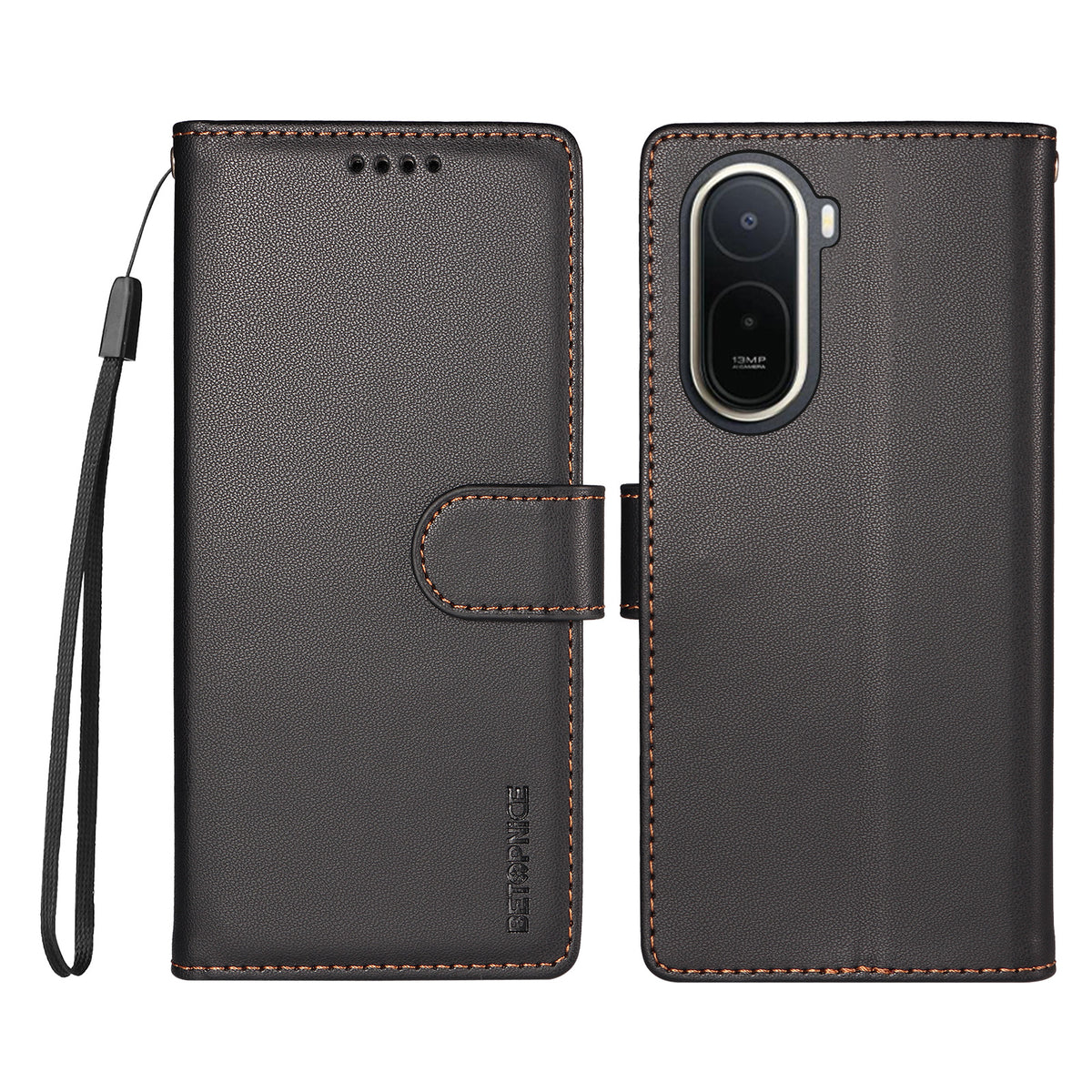 BETOPNICE for Xiaomi Poco C85x 5G / Xiaomi Redmi A7 Pro 4G (171.56mm) 006 Case RFID Blocking Wallet Stand Leather Phone Cover with Wrist Strap