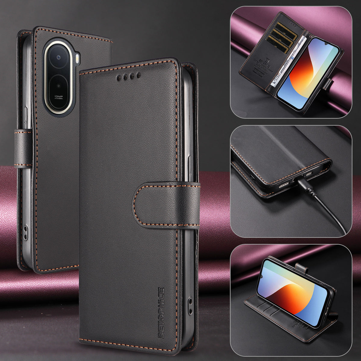 BETOPNICE for Xiaomi Poco C85x 5G / Xiaomi Redmi A7 Pro 4G (171.56mm) 006 Case RFID Blocking Wallet Stand Leather Phone Cover with Wrist Strap