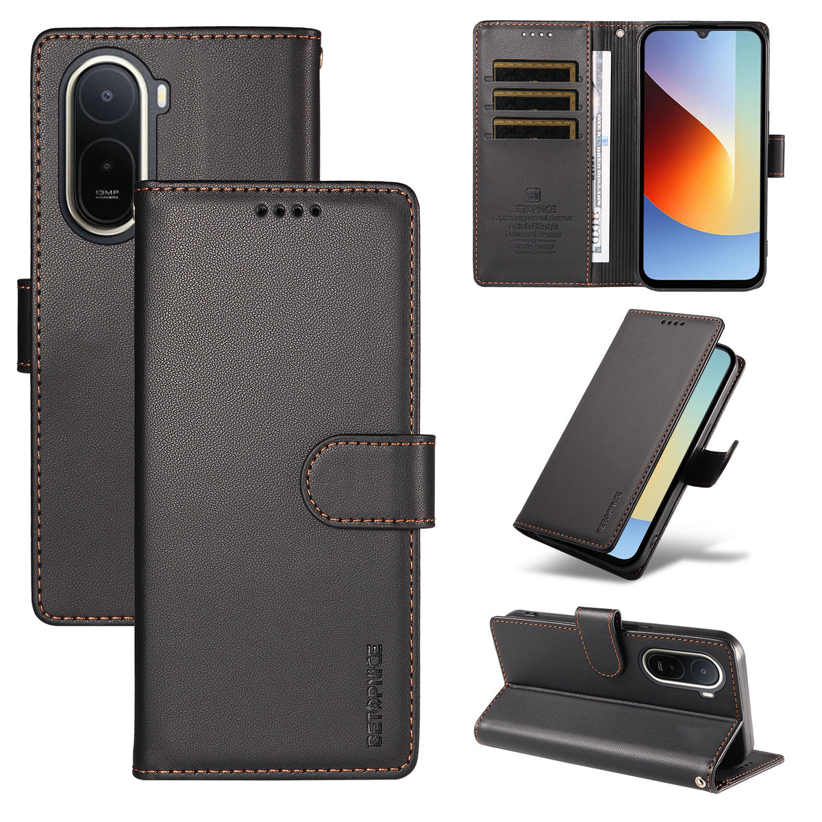BETOPNICE for Xiaomi Poco C85x 5G / Xiaomi Redmi A7 Pro 4G (171.56mm) 006 Case RFID Blocking Wallet Stand Leather Phone Cover with Wrist Strap