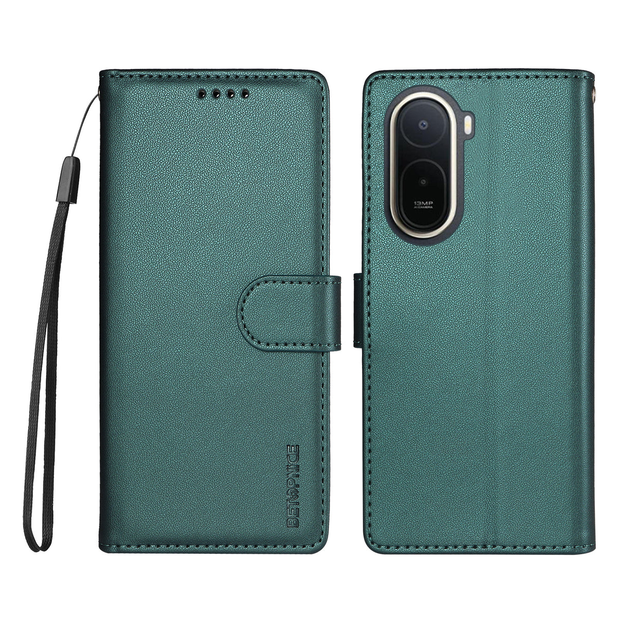 BETOPNICE for Xiaomi Poco C85x 5G / Xiaomi Redmi A7 Pro 4G (171.56mm) 006 Case RFID Blocking Wallet Stand Leather Phone Cover with Wrist Strap