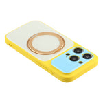 For iPhone 14 Pro Max Case Magnetic Rotating Kickstand Colorblock Design PC + TPU Phone Cover