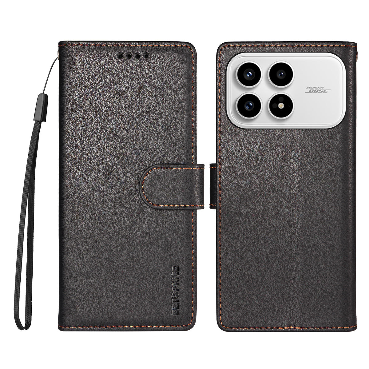 BETOPNICE för Xiaomi Poco F8 Pro 5G / Xiaomi Redmi K90 5G 006 Skal RFID-blockerande plånboksfodral i läder med handledsrem