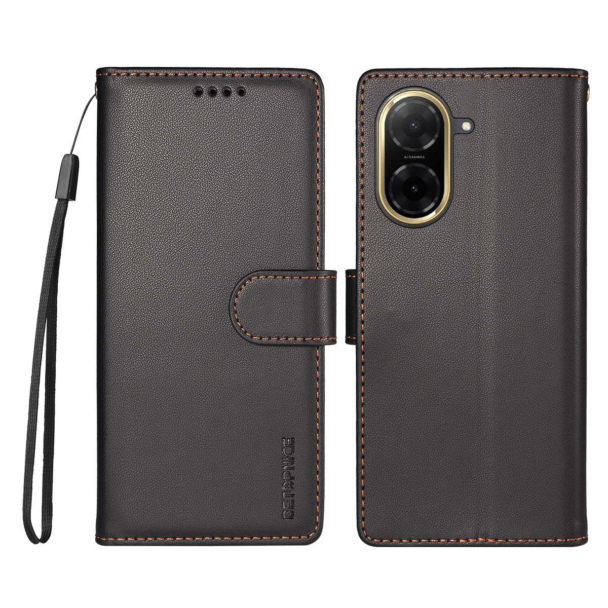 BETOPNICE for Xiaomi Redmi A5 NFC (EU) (173.45mm) 006 Case RFID Blocking Wallet Stand Leather Phone Cover with Wrist Strap