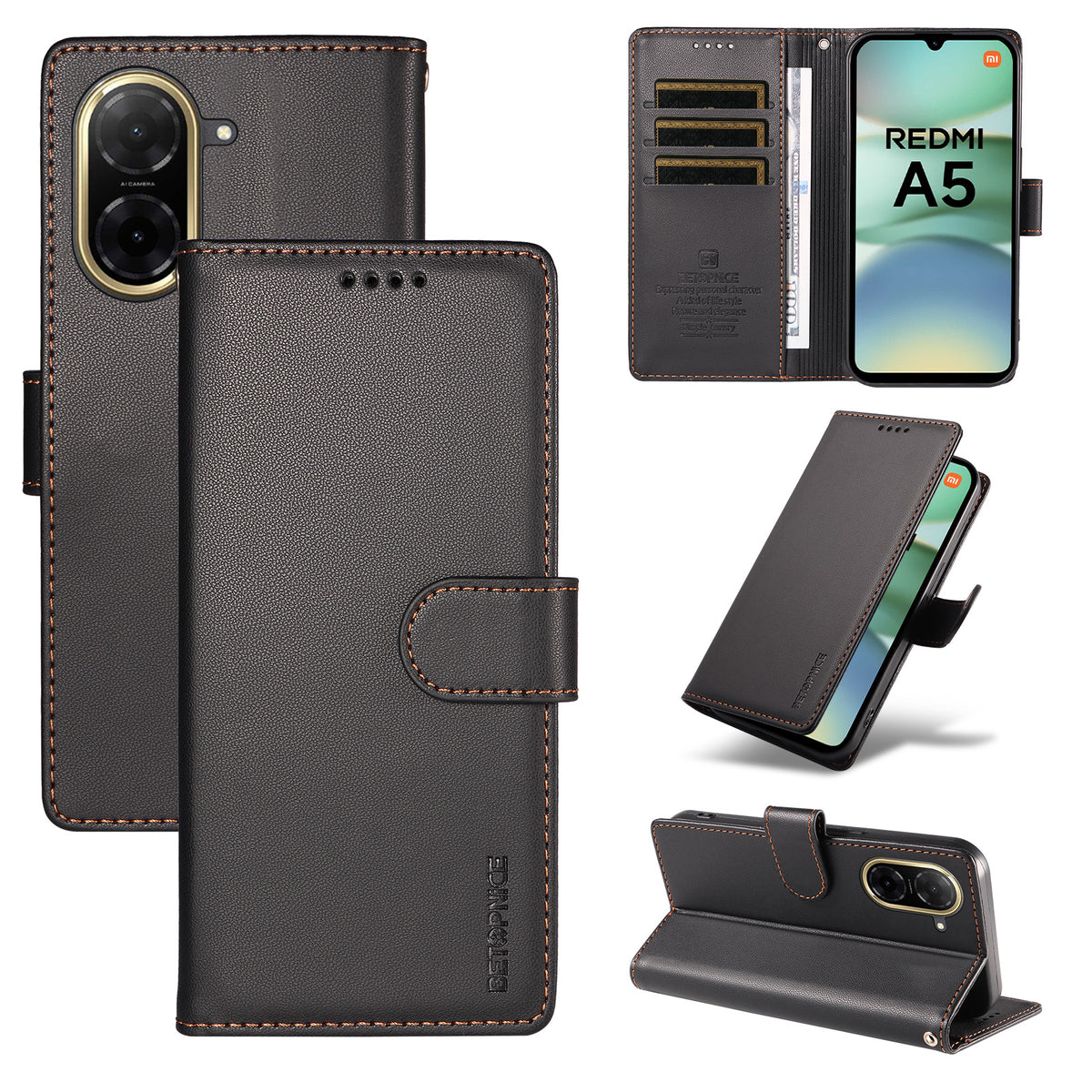 BETOPNICE for Xiaomi Redmi A5 NFC (EU) (173.45mm) 006 Case RFID Blocking Wallet Stand Leather Phone Cover with Wrist Strap