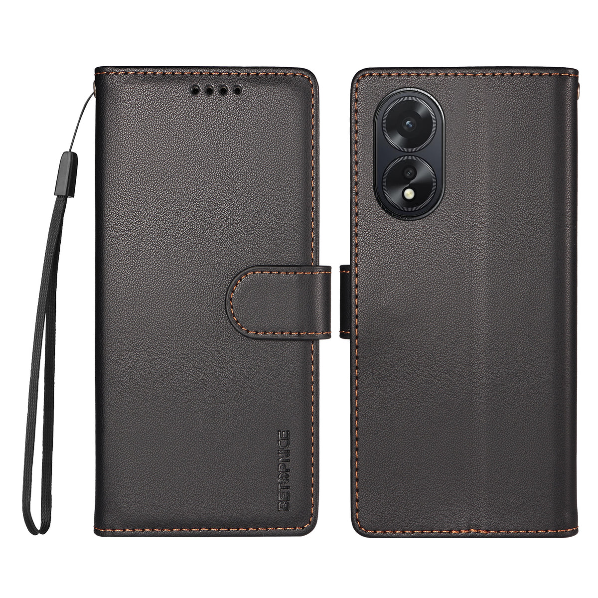 BETOPNICE for Oppo A18 4G / Oppo A38 4G 006 Case RFID Blocking Wallet Stand Leather Phone Cover with Wrist Strap