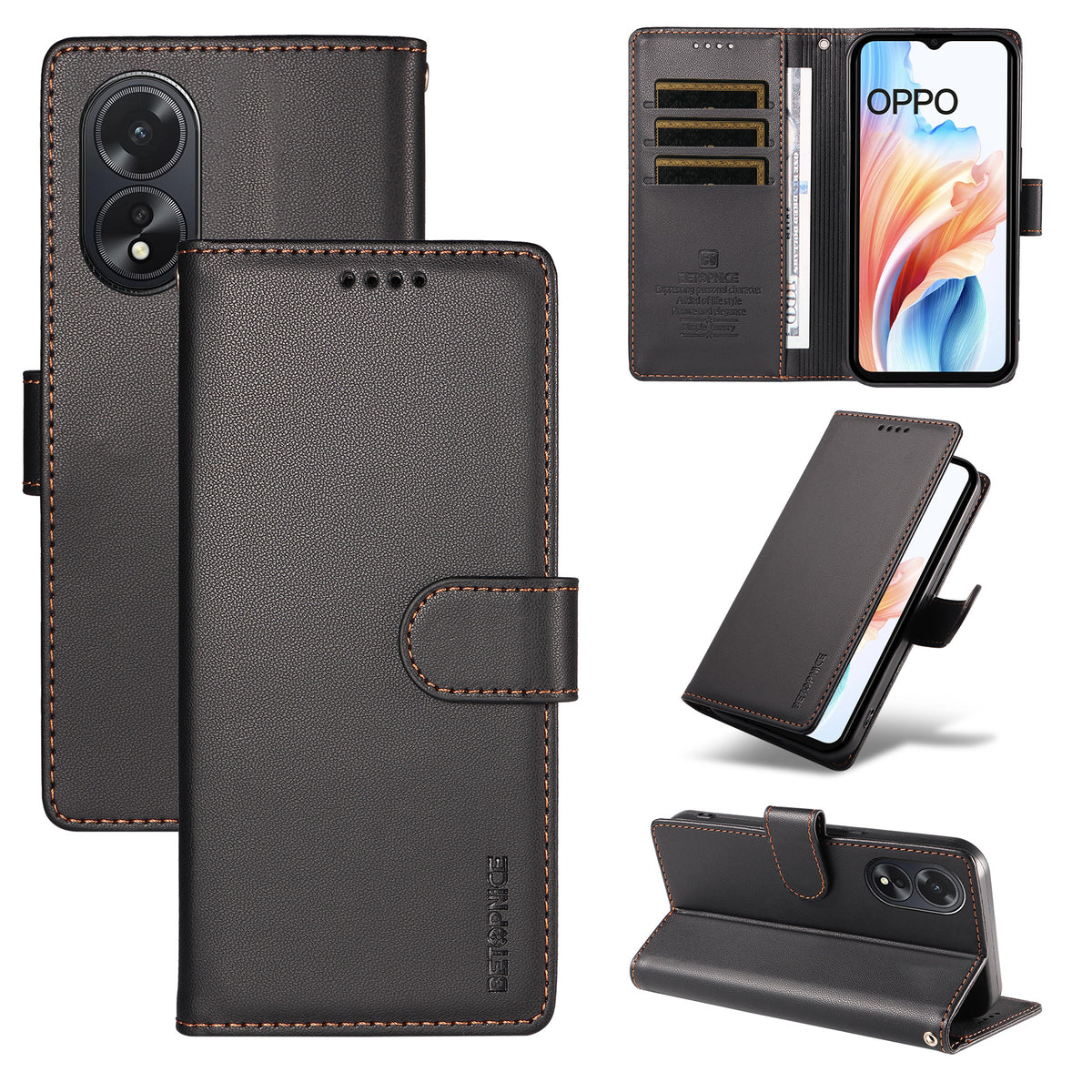 BETOPNICE for Oppo A18 4G / Oppo A38 4G 006 Case RFID Blocking Wallet Stand Leather Phone Cover with Wrist Strap