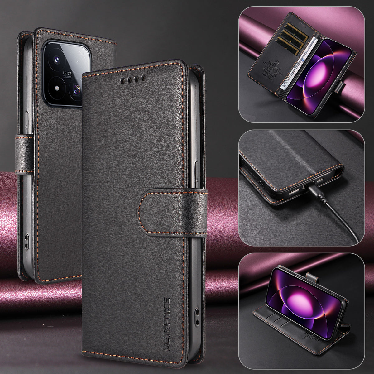BETOPNICE for Xiaomi 17 Max 006 Case RFID Blocking Wallet Stand Leather Phone Cover with Wrist Strap