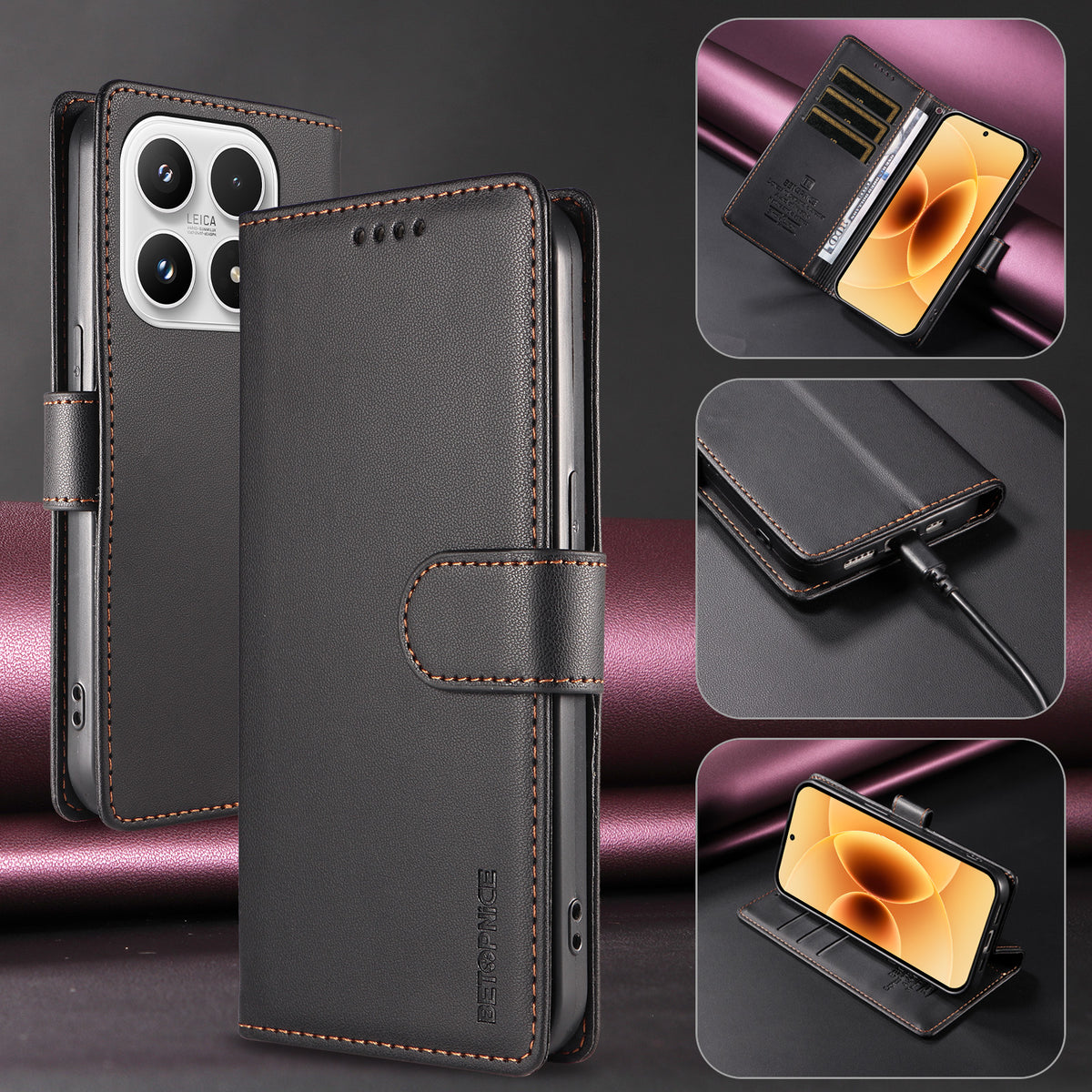 BETOPNICE for Xiaomi 17 006 Case RFID Blocking Wallet Stand Leather Phone Cover with Wrist Strap